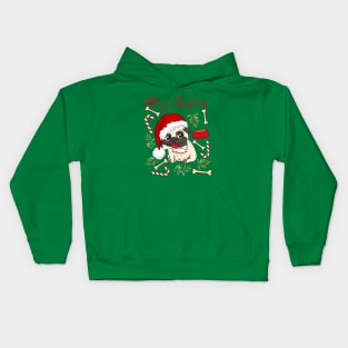 Merry Christmas Pug cute dog Seasons Greetings Tis The Season To Be Jolly Kids Hoodie